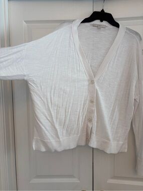 LOFT White Lightweight V-Neck Button-Up Cardigan